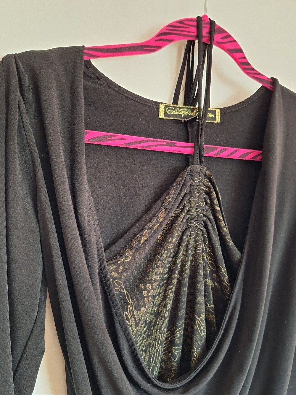 South Pole Long Sleeve Cold Shoulder Top Black & Gold Halter Style Sz Small
